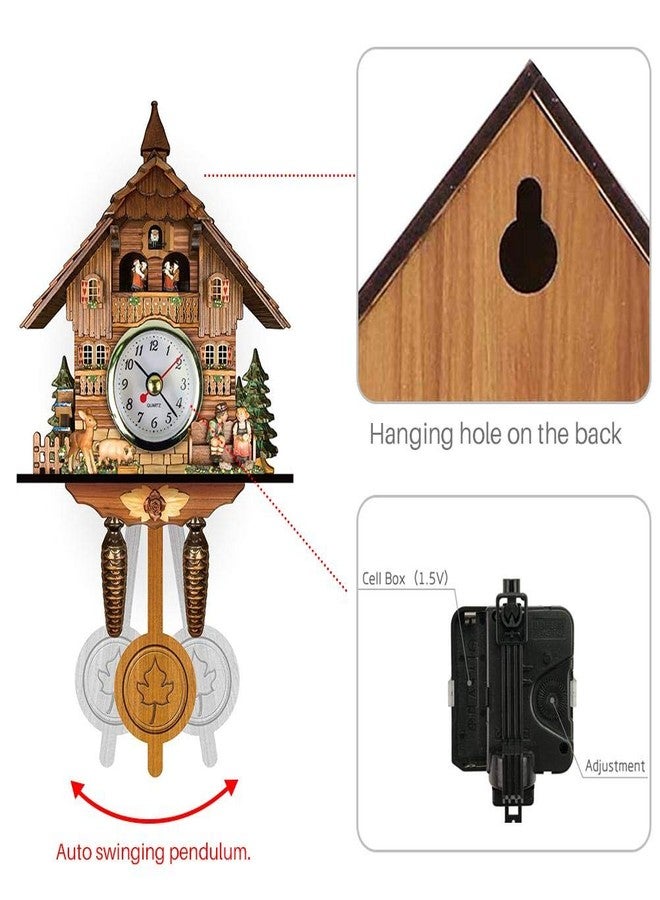 Gazaar Cuckoo Clock Antique Wooden Cuckoo Birdhouse Wall Clock Home Decor Hanging Cuckoo Clock Auto Swing Pendulum Home Decor, Antique Wooden Pendulum Quartz Wall Clock (CM010) - Image 3